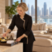 AI-generated illustration of a professional female therapist preparing a home-visit massage in Dubai Marina
