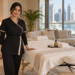 AI-generated illustration of a professional female therapist preparing a home-visit massage in Dubai Marina
